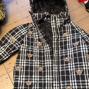 Burberry Kids Black and White Plaid Puffer Jacket